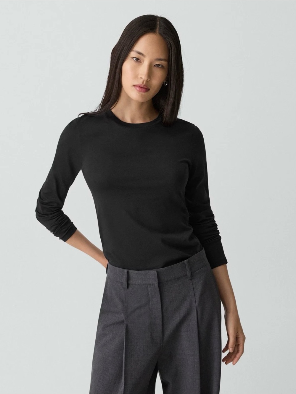 Theory Jackson 3 Compliment Black Cotton Spandex Long Sleeve Tee Size Small